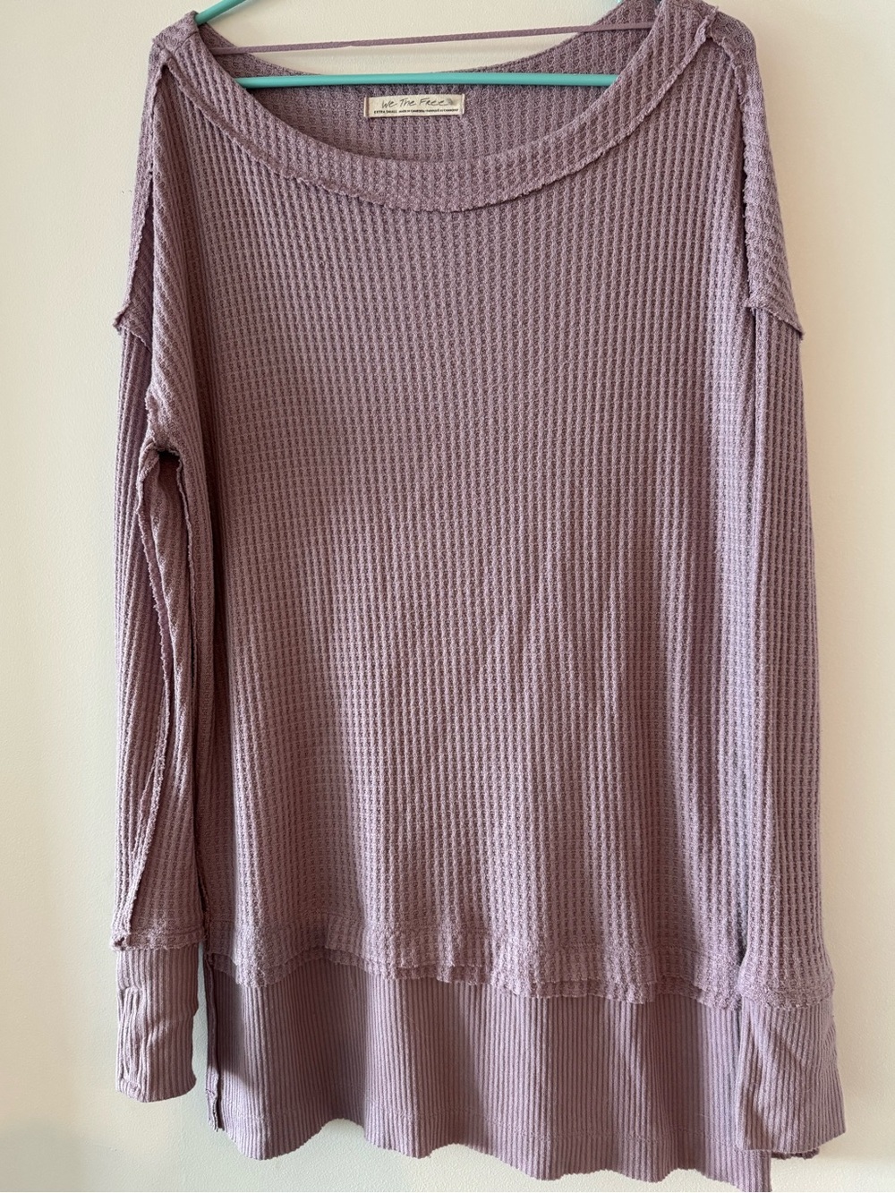 Free People Waffle-Knit Scoop Neck Sweater *tunic in Dusty Lavender